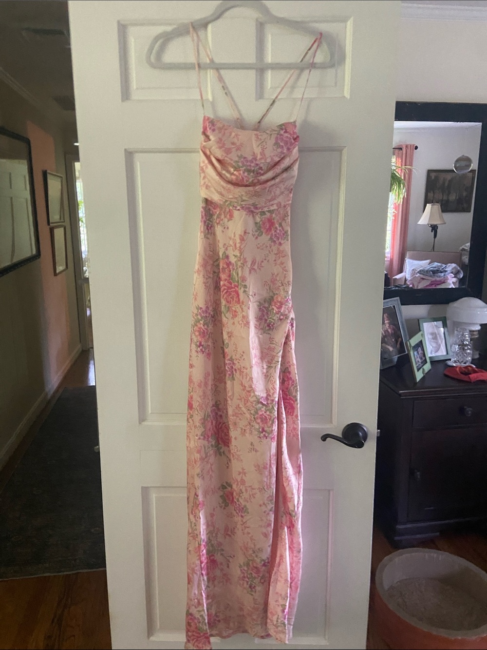 Francesca's Collections Pink Floral Satin Slip Maxi Dress, new with tag